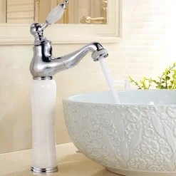 Bathroom Faucet Sink Mixer Basin Taps Short/Tall, Single Ceramic Handle Vessel Taps with Cold and Hot Hose for Washroom Bath