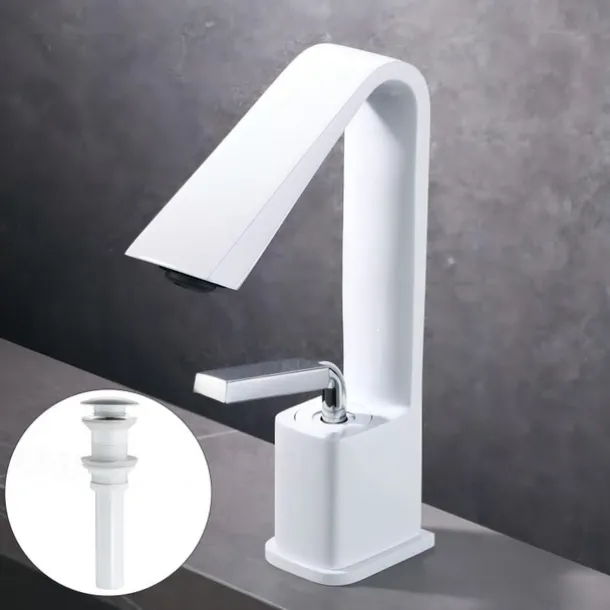 Bathroom Faucet Sink Mixer Basin Taps with Pop Up Drain, Monobloc Single Handle Washroom Vessel Tap with Cold and Hot Hose