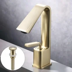 Bathroom Faucet Sink Mixer Basin Taps with Pop Up Drain, Monobloc Single Handle Washroom Vessel Tap with Cold and Hot Hose