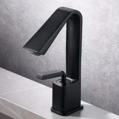 Bathroom Faucet Sink Mixer Basin Taps with Pop Up Drain, Monobloc Single Handle Washroom Vessel Tap with Cold and Hot Hose