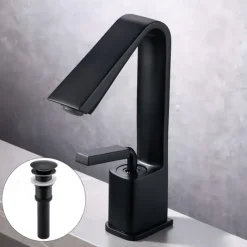 Bathroom Faucet Sink Mixer Basin Taps with Pop Up Drain, Monobloc Single Handle Washroom Vessel Tap with Cold and Hot Hose