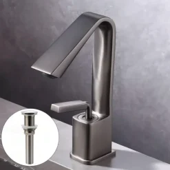 Bathroom Faucet Sink Mixer Basin Taps with Pop Up Drain, Monobloc Single Handle Washroom Vessel Tap with Cold and Hot Hose
