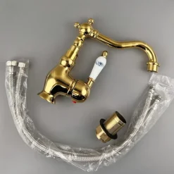 Bathroom Faucet Sink Mixer Basin Taps with Cold and Hot Hose, Deck Mounted Vessel Tap