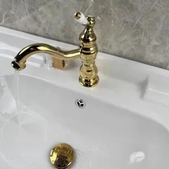Bathroom Faucet Sink Mixer Basin Taps Deck Mounted, Washroom Vessel Water Brass Tap Single Handle One Hole Golden Chrome