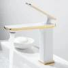 Bathroom Faucet Sink Mixer Basin Taps Deck Mounted, Monobloc Single Handle Cermaic Valve Washroom Taps with Cold and Hot Hose Black Golden White Chrome