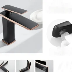 Bathroom Faucet Sink Mixer Basin Taps Deck Mounted, Monobloc Single Handle Cermaic Valve Washroom Taps with Cold and Hot Hose Black Golden White Chrome