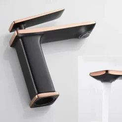 Bathroom Faucet Sink Mixer Basin Taps Deck Mounted, Monobloc Single Handle Cermaic Valve Washroom Taps with Cold and Hot Hose Black Golden White Chrome