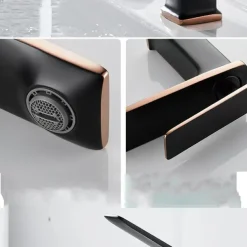 Bathroom Faucet Sink Mixer Basin Taps Deck Mounted, Monobloc Single Handle Cermaic Valve Washroom Taps with Cold and Hot Hose Black Golden White Chrome