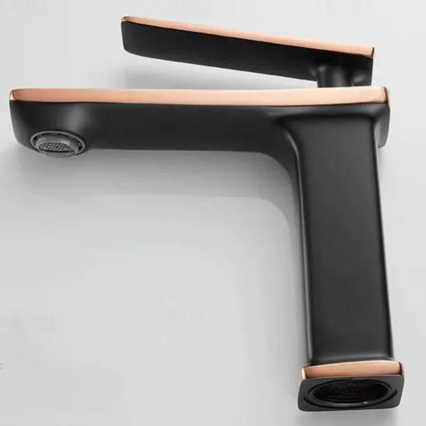 Bathroom Faucet Sink Mixer Basin Taps Deck Mounted, Monobloc Single Handle Cermaic Valve Washroom Taps with Cold and Hot Hose Black Golden White Chrome