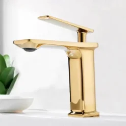 Bathroom Faucet Sink Mixer Basin Taps Deck Mounted, Monobloc Single Handle Cermaic Valve Washroom Taps with Cold and Hot Hose Black Golden White Chrome
