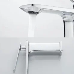 Bathroom Faucet Sink Mixer Basin Taps Deck Mounted, Monobloc Single Handle Cermaic Valve Washroom Taps with Cold and Hot Hose Black Golden White Chrome