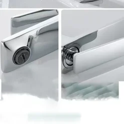 Bathroom Faucet Sink Mixer Basin Taps Deck Mounted, Monobloc Single Handle Cermaic Valve Washroom Taps with Cold and Hot Hose Black Golden White Chrome