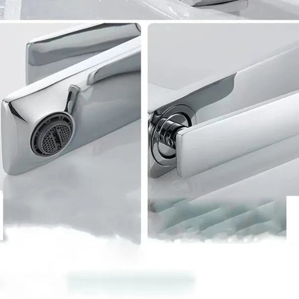 Bathroom Faucet Sink Mixer Basin Taps Deck Mounted, Monobloc Single Handle Cermaic Valve Washroom Taps with Cold and Hot Hose Black Golden White Chrome