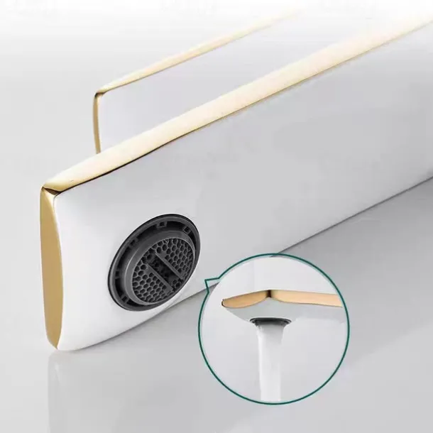 Bathroom Faucet Sink Mixer Basin Taps Deck Mounted, Monobloc Single Handle Cermaic Valve Washroom Taps with Cold and Hot Hose Black Golden White Chrome