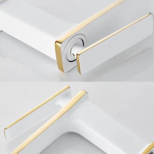 Bathroom Faucet Sink Mixer Basin Taps Deck Mounted, Monobloc Single Handle Cermaic Valve Washroom Taps with Cold and Hot Hose Black Golden White Chrome