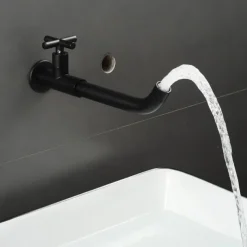 Bathroom Faucet Sink Only Cold Water Basin Taps Wall Mounted, 360 Rotates Single Handle Antique Brass Washroom Vessel Tap Black Chrome Golden White