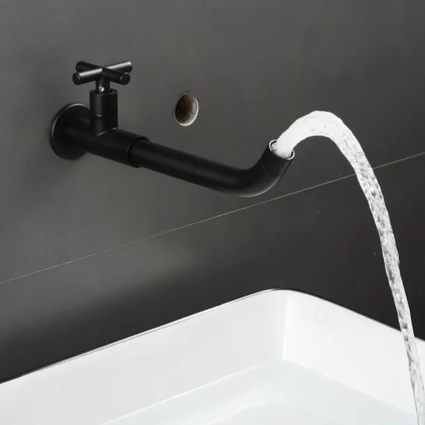 Bathroom Faucet Sink Only Cold Water Basin Taps Wall Mounted, 360 Rotates Single Handle Antique Brass Washroom Vessel Tap Black Chrome Golden White