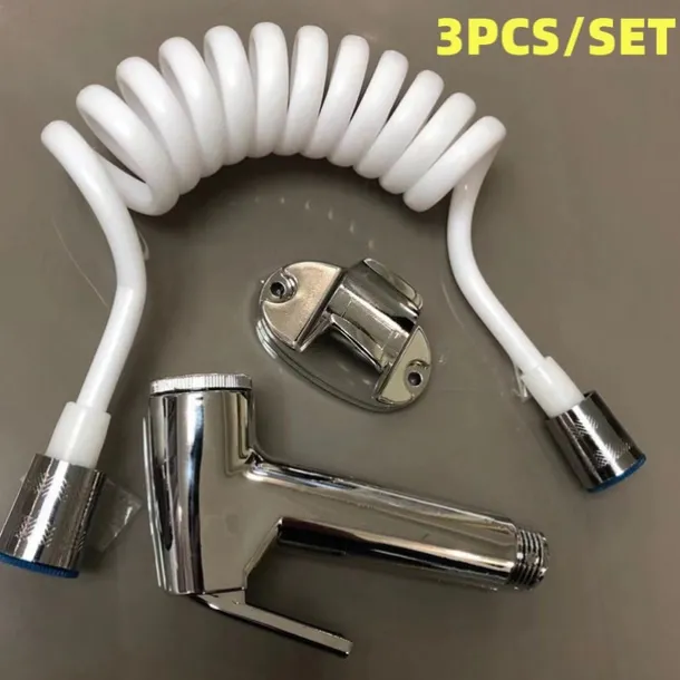 Bathroom Handheld Shower Bidet Shattaf Sprayer Set Wall Mount, Home Wash Toilet Hand Held Bidet Shower Spray Wall Bracket Hose Diaper Cleaning