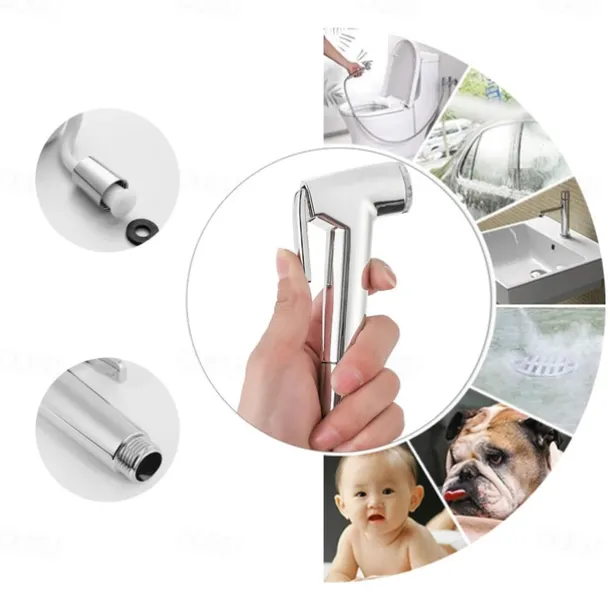 Bathroom Handheld Shower Bidet Shattaf Sprayer Set Wall Mount, Home Wash Toilet Hand Held Bidet Shower Spray Wall Bracket Hose Diaper Cleaning
