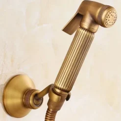 Bathroom Handheld Shower Bidet Shattaf Sprayer Set Wall Mount, Brass Gold Toilet Hand Held Bidet Shower Spray Wall Bracket Hose Diaper Cleaning