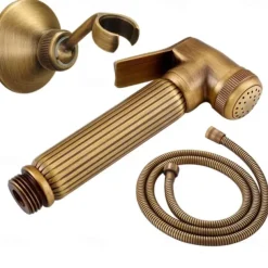 Bathroom Handheld Shower Bidet Shattaf Sprayer Set Wall Mount, Brass Gold Toilet Hand Held Bidet Shower Spray Wall Bracket Hose Diaper Cleaning