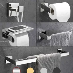Bathroom Hardware Accessory Set,Stainless Steel Contain with Towel Bar,Robe Hook, Toliet Paper Holder and Bathroom Rack Wall Mounted Polished/Brushed/Painted Finishes