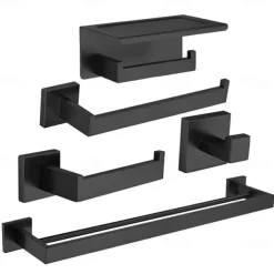 Bathroom Hardware Accessory Set,Stainless Steel Contain with Towel Bar,Robe Hook, Toliet Paper Holder and Bathroom Rack Wall Mounted Polished/Brushed/Painted Finishes