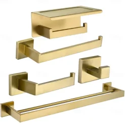 Bathroom Hardware Accessory Set,Stainless Steel Contain with Towel Bar,Robe Hook, Toliet Paper Holder and Bathroom Rack Wall Mounted Polished/Brushed/Painted Finishes