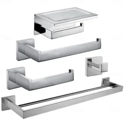 Bathroom Hardware Accessory Set,Stainless Steel Contain with Towel Bar,Robe Hook, Toliet Paper Holder and Bathroom Rack Wall Mounted Polished/Brushed/Painted Finishes