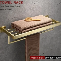Bathroom Hardware Accessories Stainless Steel Wall Mounted Brushed Nickel Towel Bar Hand Towel Holder Toilet Paper Holder Robe Towel Hook Coat Hook Towel Bar (Gold)