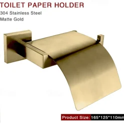 Bathroom Hardware Accessories Stainless Steel Wall Mounted Brushed Nickel Towel Bar Hand Towel Holder Toilet Paper Holder Robe Towel Hook Coat Hook Towel Bar (Gold)