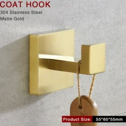 Bathroom Hardware Accessories Stainless Steel Wall Mounted Brushed Nickel Towel Bar Hand Towel Holder Toilet Paper Holder Robe Towel Hook Coat Hook Towel Bar (Gold)