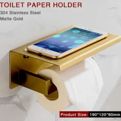 Bathroom Hardware Accessories Stainless Steel Wall Mounted Brushed Nickel Towel Bar Hand Towel Holder Toilet Paper Holder Robe Towel Hook Coat Hook Towel Bar (Gold)