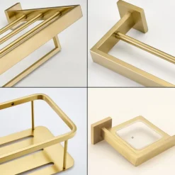 Bathroom Hardware Accessories Stainless Steel Wall Mounted Brushed Nickel Towel Bar Hand Towel Holder Toilet Paper Holder Robe Towel Hook Coat Hook Towel Bar (Gold)