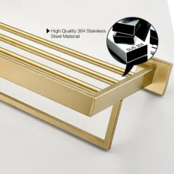 Bathroom Hardware Accessories Stainless Steel Wall Mounted Brushed Nickel Towel Bar Hand Towel Holder Toilet Paper Holder Robe Towel Hook Coat Hook Towel Bar (Gold)