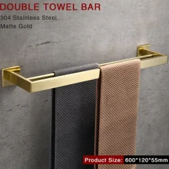 Bathroom Hardware Accessories Stainless Steel Wall Mounted Brushed Nickel Towel Bar Hand Towel Holder Toilet Paper Holder Robe Towel Hook Coat Hook Towel Bar (Gold)