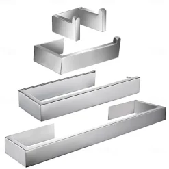 Bathroom Hardware Accessory Set Self-adhesive 304 Stainless Steel Include Robe Hook, Towel Bar, Towel Holder and Toilet Paper Holder Silver 1or3or4 pcs
