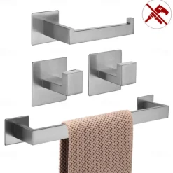 Bathroom Hardware Accessory Set,Robe Hook, Self-Adhesive Brushed Nickel Stainless Steel Towel Bar, Towel Holder, Toilet Paper Holder