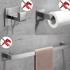Bathroom Hardware Accessory Set,Robe Hook, Self-Adhesive Brushed Nickel Stainless Steel Towel Bar, Towel Holder, Toilet Paper Holder