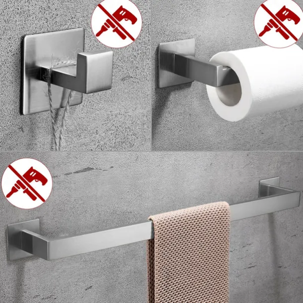 Bathroom Hardware Accessory Set,Robe Hook, Self-Adhesive Brushed Nickel Stainless Steel Towel Bar, Towel Holder, Toilet Paper Holder