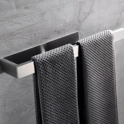 Bathroom Hardware Accessory Set Include Robe Hook, Towel Bar, Towel Holder, Toilet Paper Holder, Self-adhesive Brushed Stainless Steel Silvery