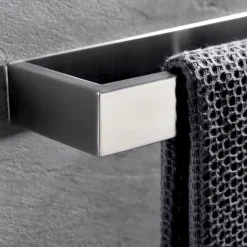 Bathroom Hardware Accessory Set Include Robe Hook, Towel Bar, Towel Holder, Toilet Paper Holder, Self-adhesive Brushed Stainless Steel Silvery