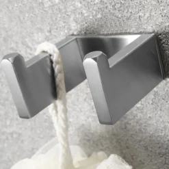 Bathroom Hardware Accessory Set Include Robe Hook, Towel Bar, Towel Holder, Toilet Paper Holder, Self-adhesive Brushed Stainless Steel Silvery