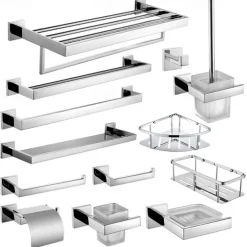 Bathroom Hardware Accessories Stainless Steel Wall Mounted Brushed Nickel Towel Bar Hand Towel Holder Toilet Paper Holder Robe Towel Hook Coat Hook Towel Bar (Bright Silver)