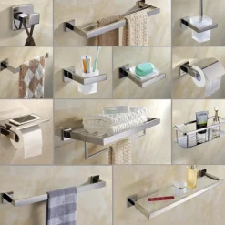 Bathroom Hardware Accessories Stainless Steel Wall Mounted Brushed Nickel Towel Bar Hand Towel Holder Toilet Paper Holder Robe Towel Hook Coat Hook Towel Bar (Bright Silver)