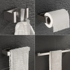 Bathroom Hardware Accessory Toilet Paper Holder / Robe Hook and Bathroom Single Rod Stainless Steel Wall Mounted Brushed Silvery 4pcs / 3pcs / 1pc