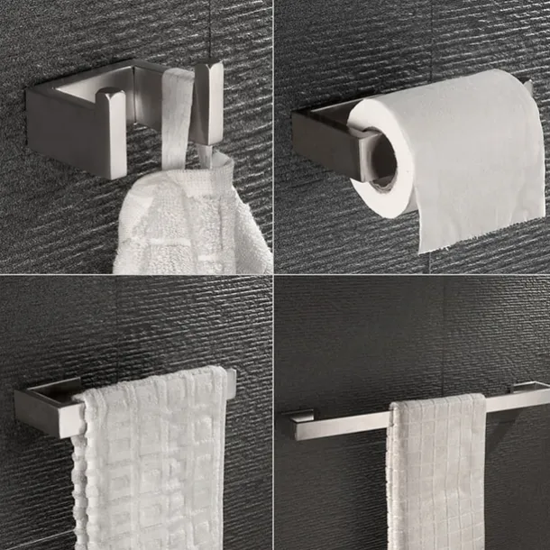 Bathroom Hardware Accessory Toilet Paper Holder / Robe Hook and Bathroom Single Rod Stainless Steel Wall Mounted Brushed Silvery 4pcs / 3pcs / 1pc