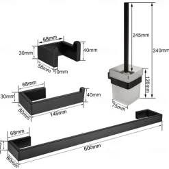 Bathroom Hardware Set 4 Pieces, SUS304 Stainless Steel Remodeled Wall Mounted Bathroom Accessories, Include 1 Robe Hook, 1 Towel Holder.1 Toilet Paper Holder,1 Toliet Brush Sets