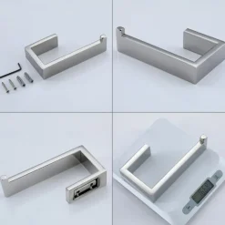 Bathroom Hardware Set 4 Pieces, SUS304 Stainless Steel Remodeled Wall Mounted Bathroom Accessories, Include 1 Robe Hook, 1 Towel Holder.1 Toilet Paper Holder,1 Toliet Brush Sets