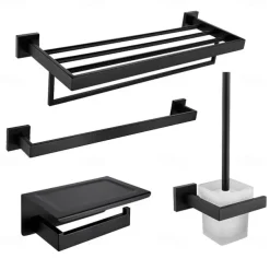 Bathroom Hardware Set 4 Pieces, SUS304 Stainless Steel Remodeled Wall Mounted Bathroom Accessories, Include 1 Towel Rack, 1 Towel Holder.1 Toilet Paper Holder,1 Toliet Brush Sets